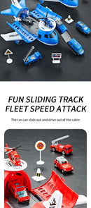 Children's Airplane Car Toy, Inertial Airplane Model, Equipped with 6 Road Signs Random 3 Cars 1 Helicopter, Christmas Gift