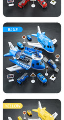 Children's Airplane Car Toy, Inertial Airplane Model, Equipped with 6 Road Signs Random 3 Cars 1 Helicopter, Christmas Gift