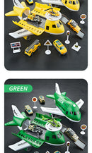 Children's Airplane Car Toy, Inertial Airplane Model, Equipped with 6 Road Signs Random 3 Cars 1 Helicopter, Christmas Gift