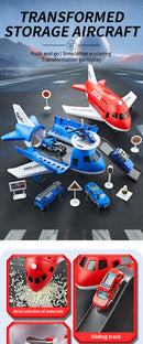 Children's Airplane Car Toy, Inertial Airplane Model, Equipped with 6 Road Signs Random 3 Cars 1 Helicopter, Christmas Gift