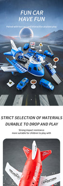 Children's Airplane Car Toy, Inertial Airplane Model, Equipped with 6 Road Signs Random 3 Cars 1 Helicopter, Christmas Gift